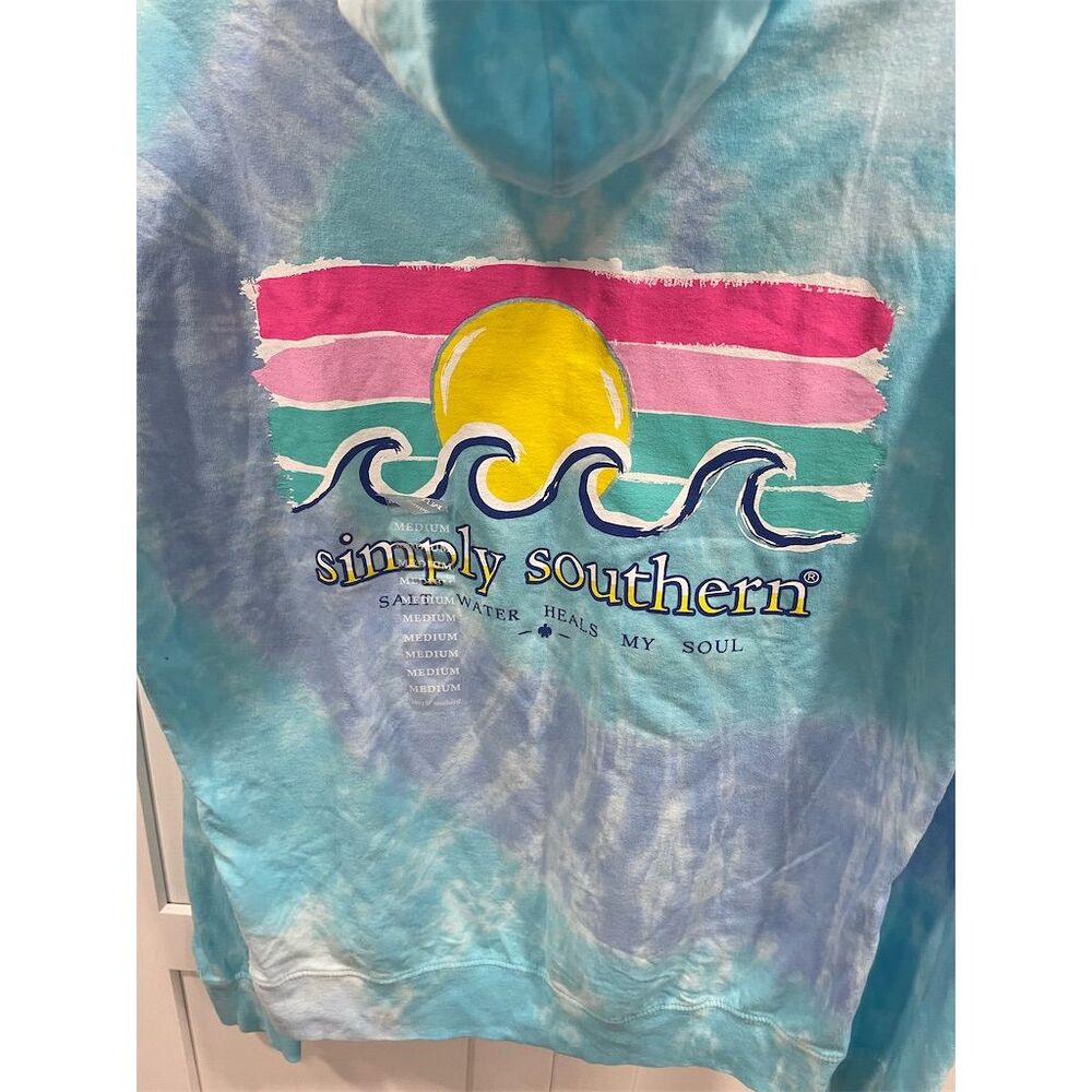 Simply Southern Women's Tie-Dye Hoodie Blue Medium Long Sleeve Casual - Picture 5 of 7
